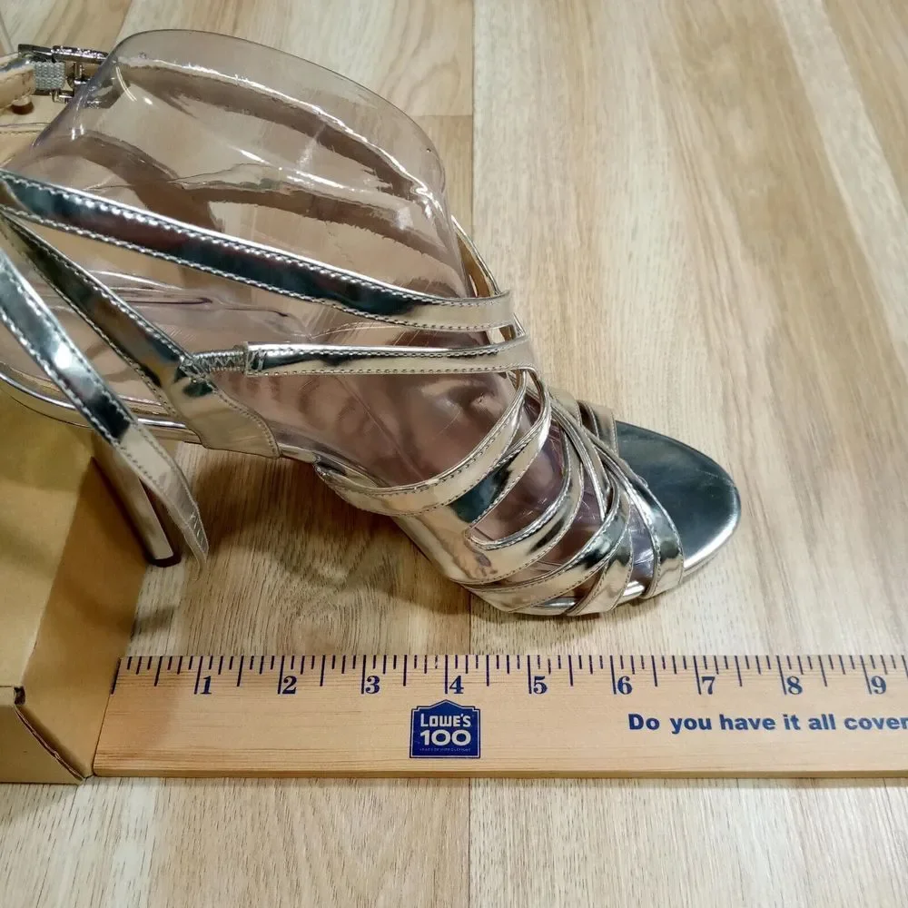 Sam Edelman Aviana Strappy High Heel Sandals‎ Womens Sz 8.5M EU 38.5 Silver
